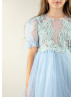 Baby Blue Embroidery Tulle Chic Flower Girl Dress